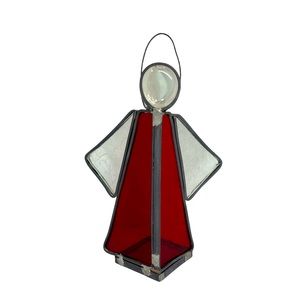 Red and Clear Stained Glass Holiday Angel Candle holder, Xmas Decor, Christmas